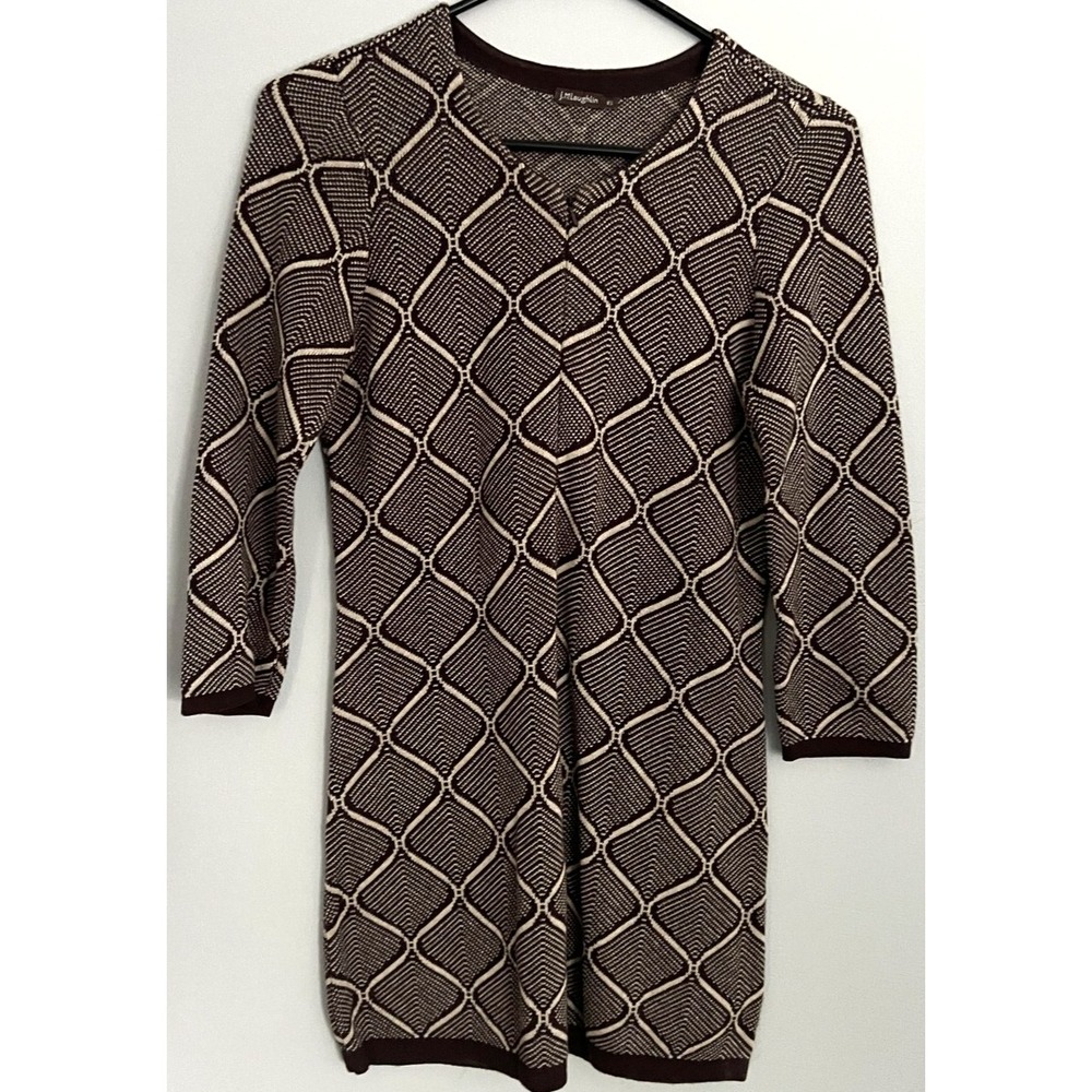J.McLaughlin Sweater Women XS Geometric Longline Tunic 3/4 Sleeve Knit EUC